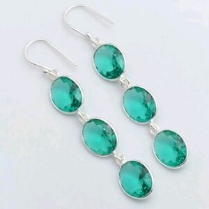 Green Apatite Gemstone 925 Sterling Silver Handmade Drop Dangle Earrings